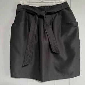 GAP Black Satin Tie Belt 2 Pocket Partial Back Elastic Waist Mini Skirt Size 2
